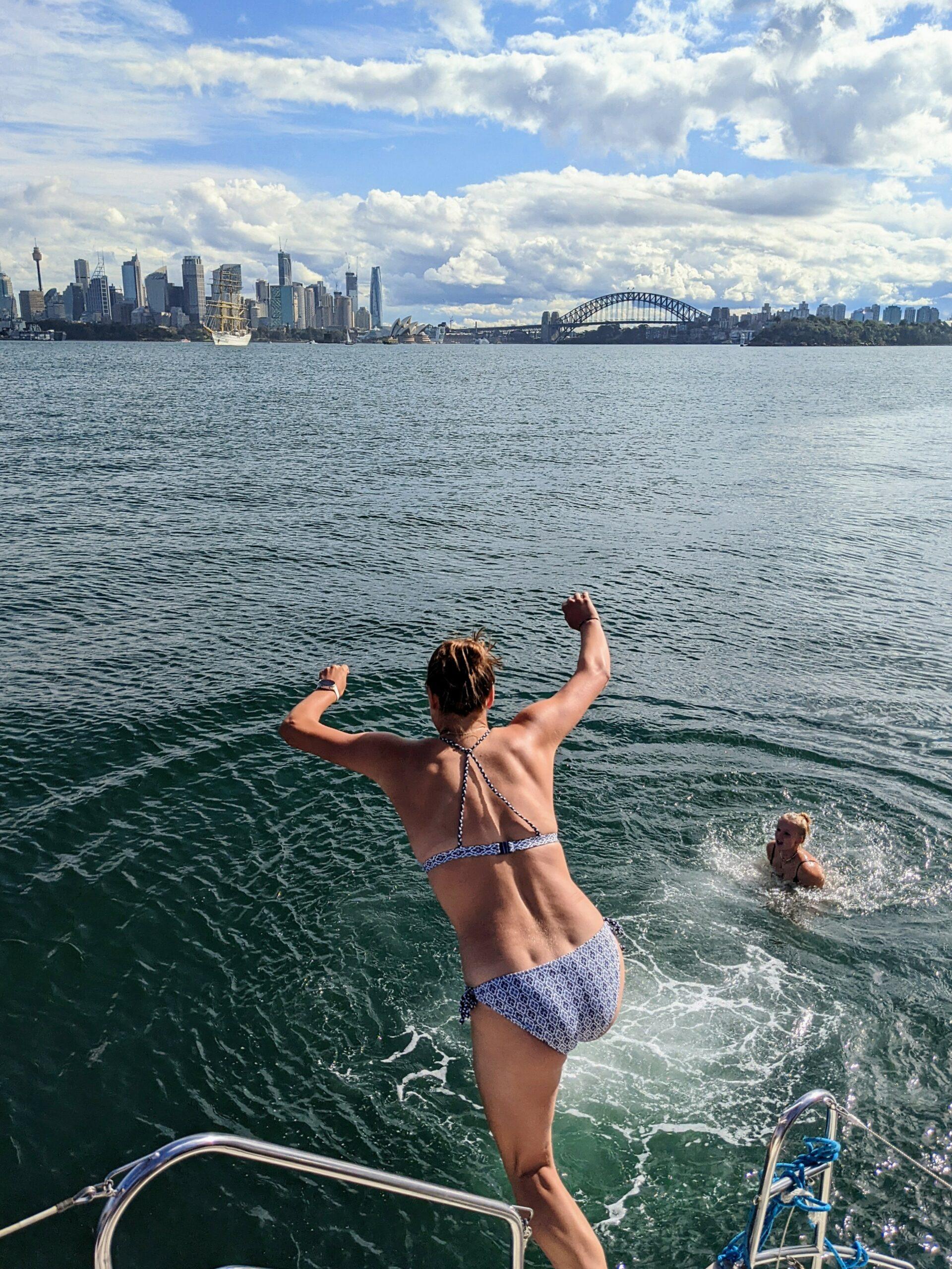 Sydney harbour cruise jumpin in water