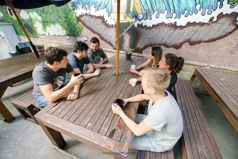 outdoor courtyard at nomads wellington hostel